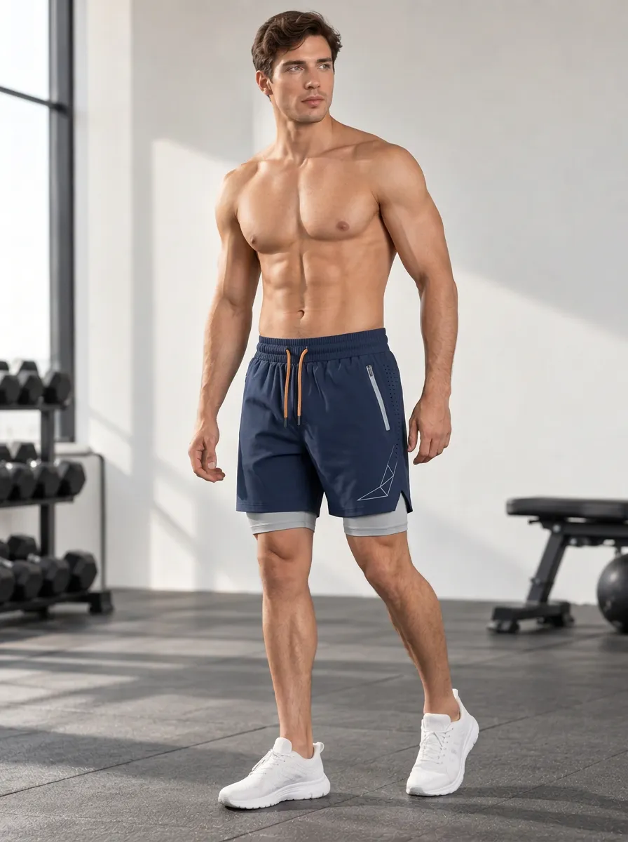 Men's Layered Geometric Gym Shorts