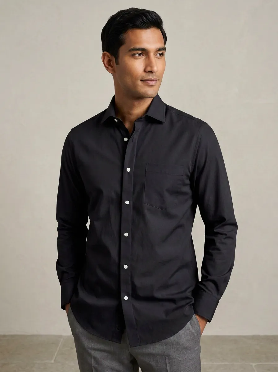 Men's Non-Iron Cotton Light Blue Pocket Dress Shirt