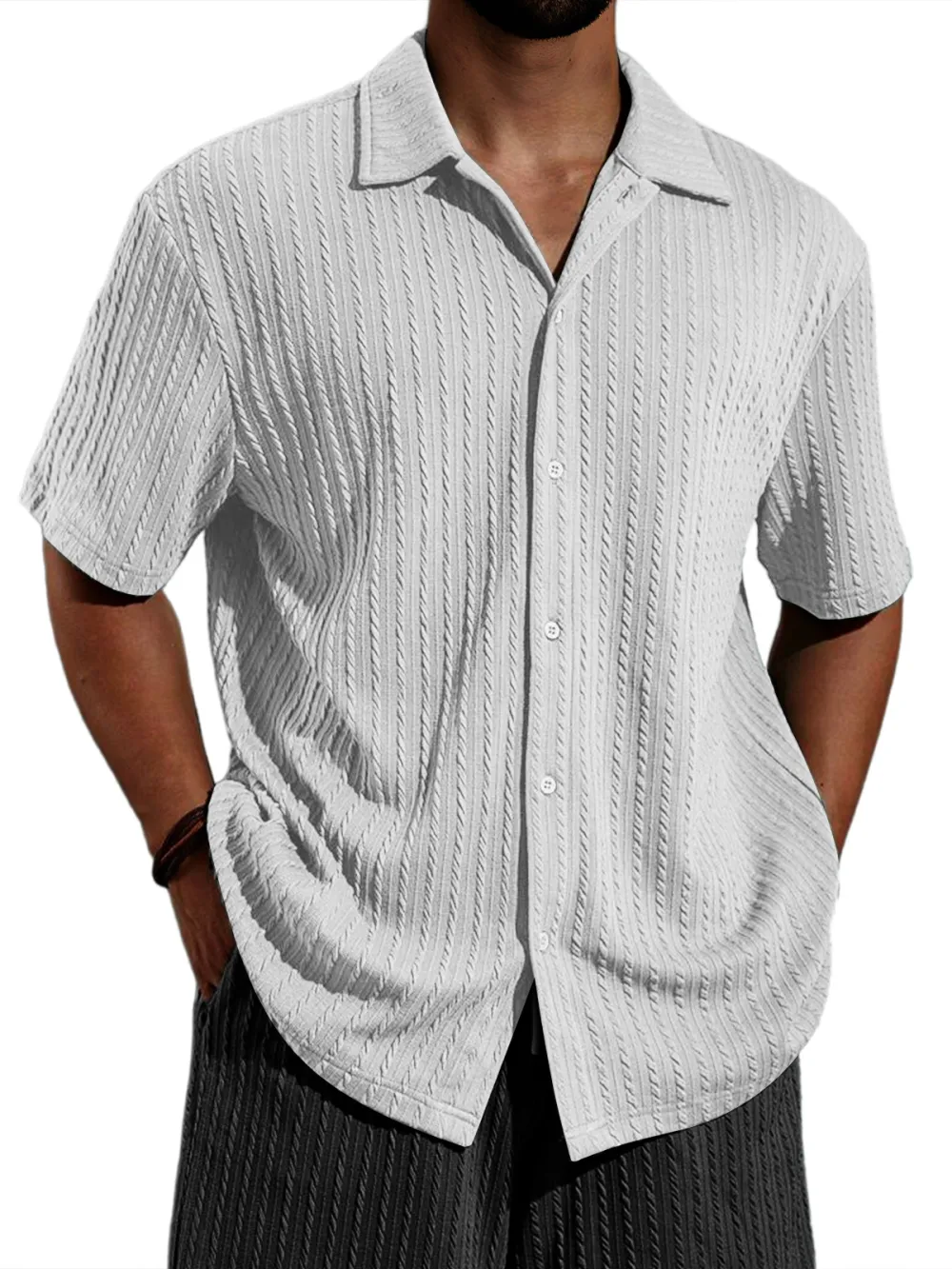 Jacquard Open Collar Shirt