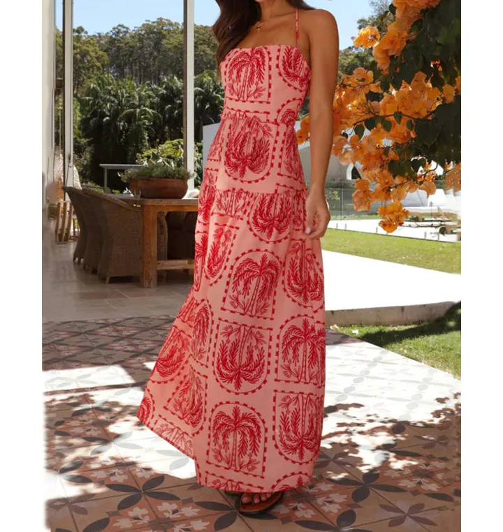 Modern Printed Halter Neck Maxi Dress