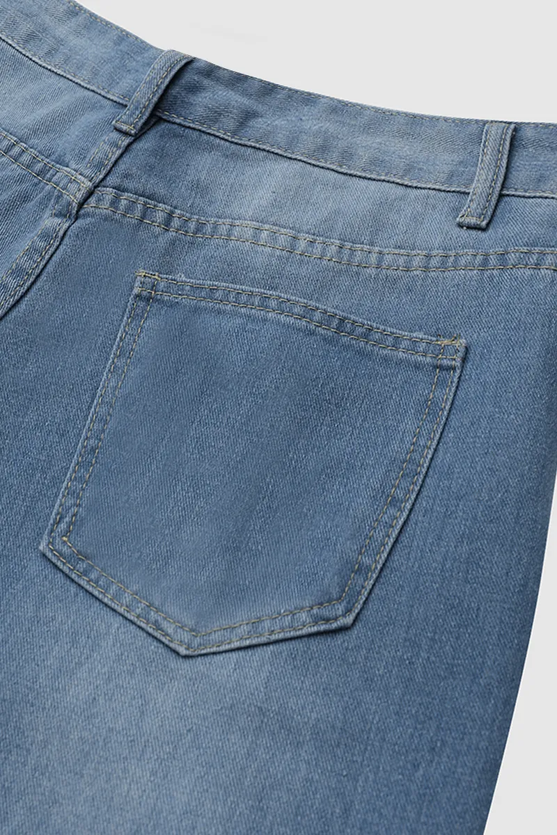 Distressed Mid Waist Straight Leg Jeans