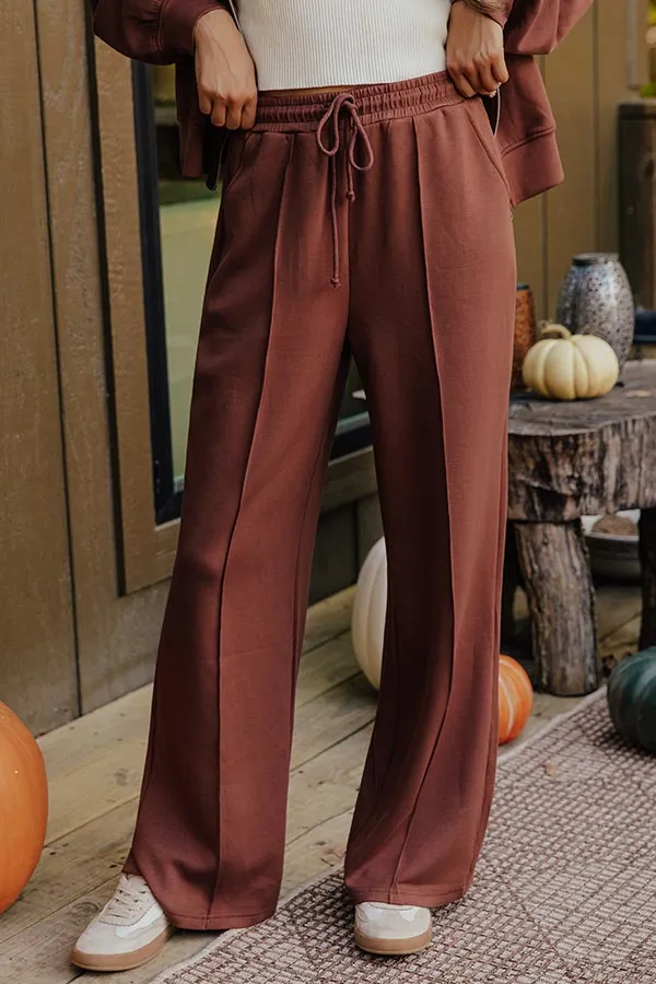 High Waist Wide Leg Scuba Knit Drawstring Elastic Waist Pants
