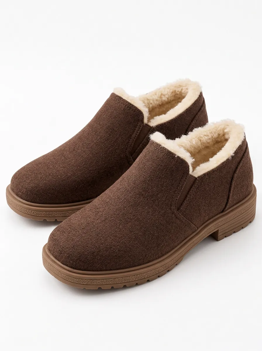Brown Wool Texture Slip On Shoes with Winter Appeal