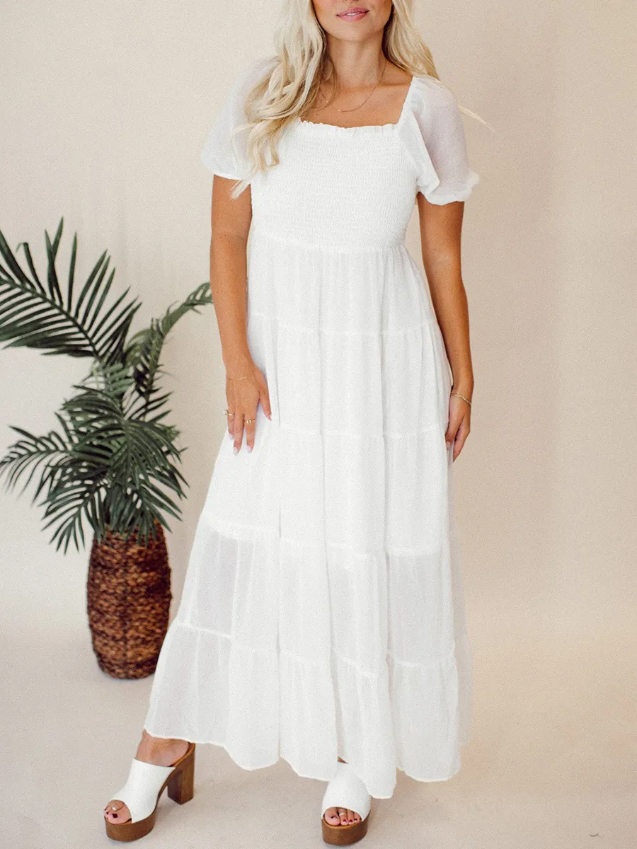 Square Neck Bubble Sleeve Layered Extra Dress