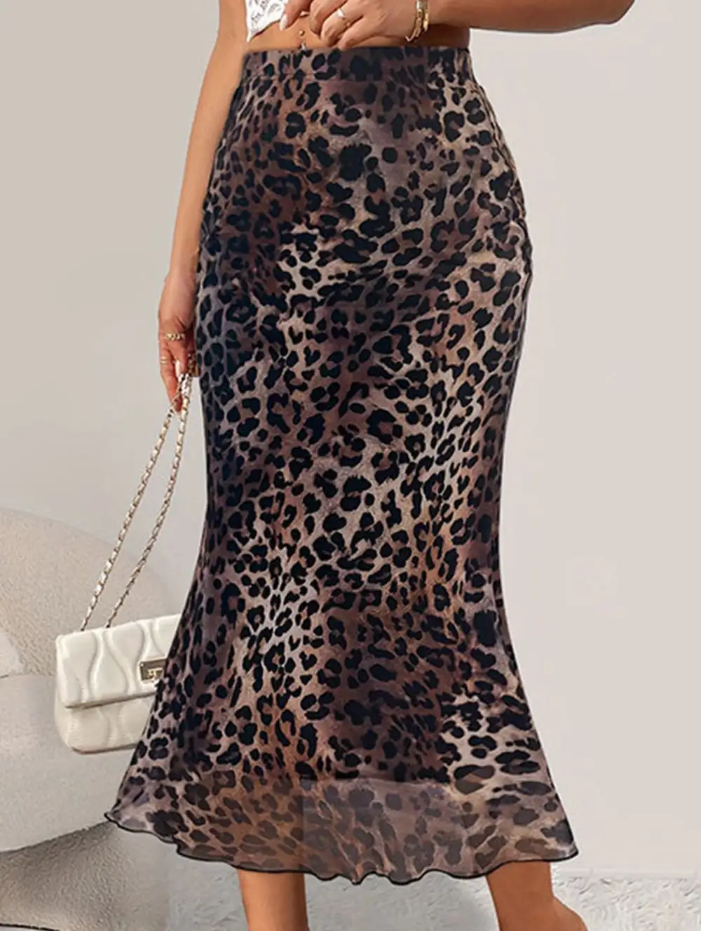 Leopard Fishtail Maxi Skirt