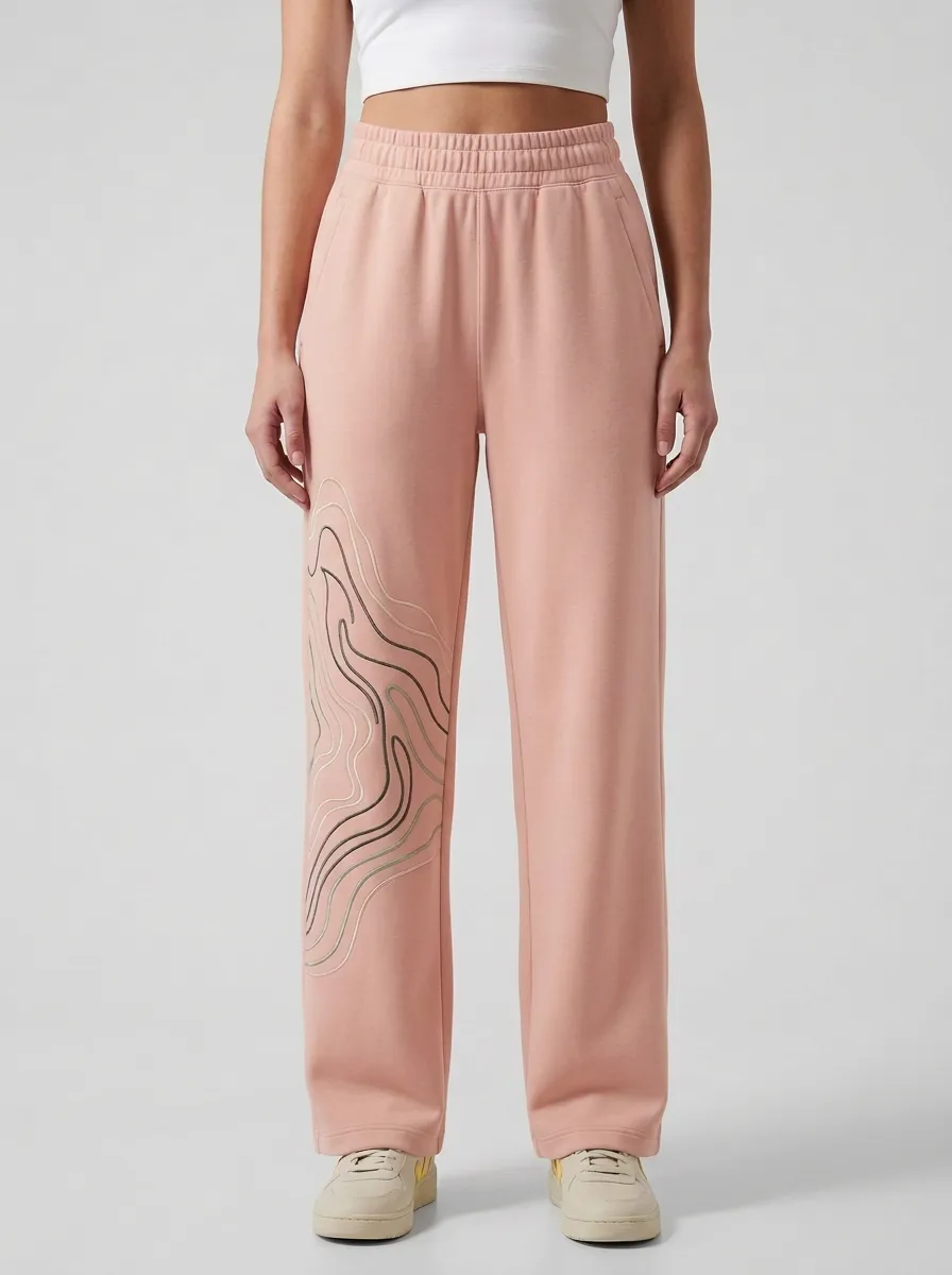 Women's Minimalist Beige Abstract Contour Graphic Sweatpants