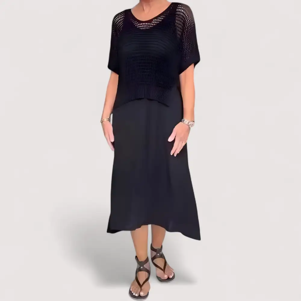 Knit Detail Flowing Casual Dress