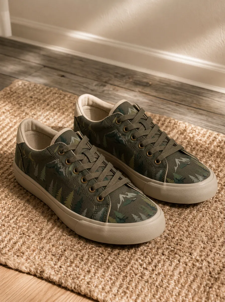 Men's Contemporary Outdoor Nature Lover Mountain Forest Patterned Canvas Shoes