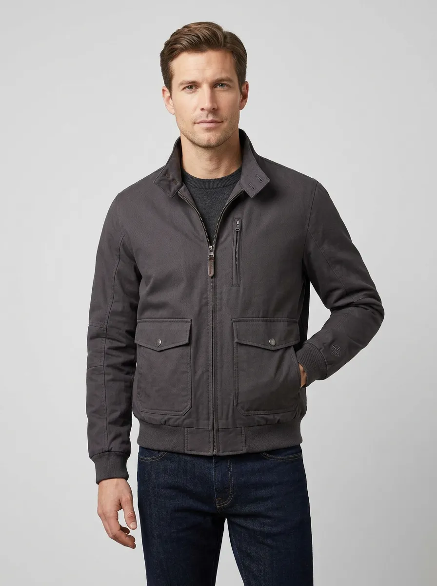 Men's Casual Charcoal Utility Zip-Up Bomber Jacket