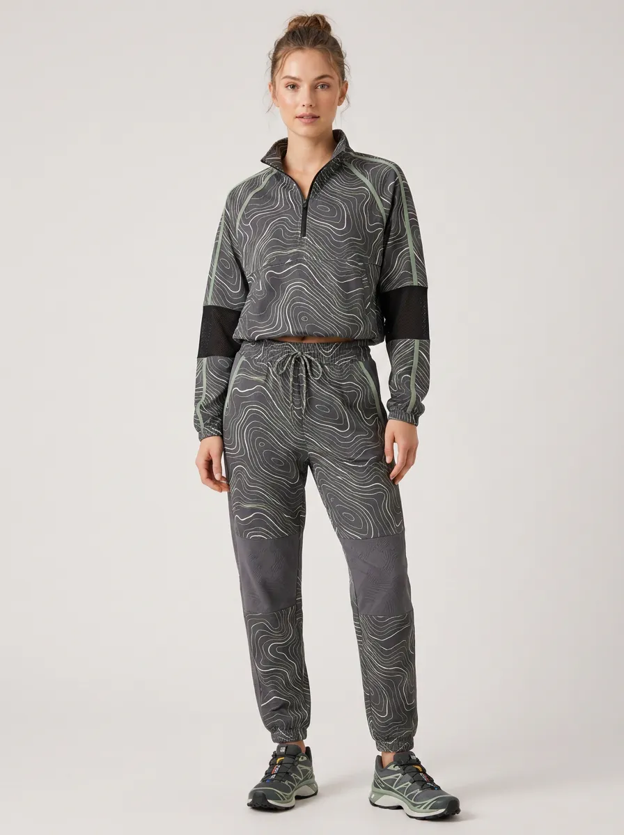 Women's Activewear Topographic Map Printed Sportswear Set