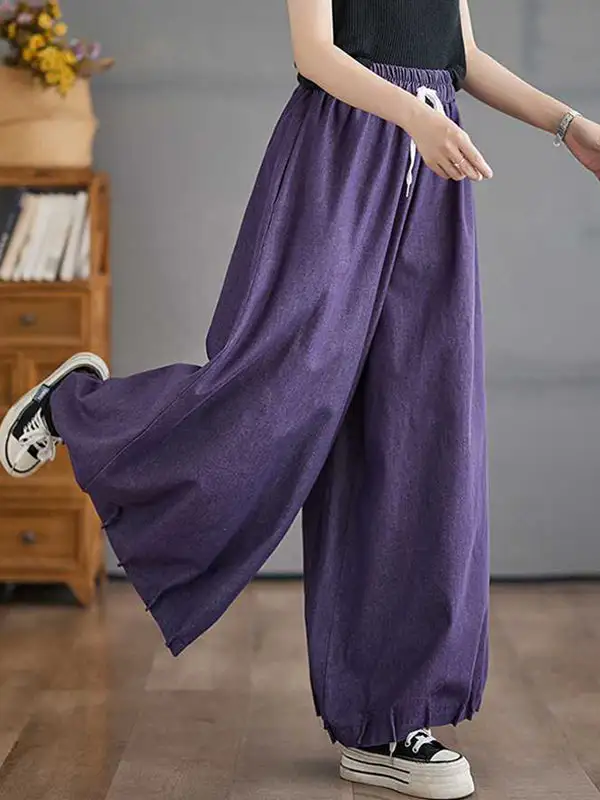 Women's High Waist Loose Fit Drawstring Pleated Cropped Pants