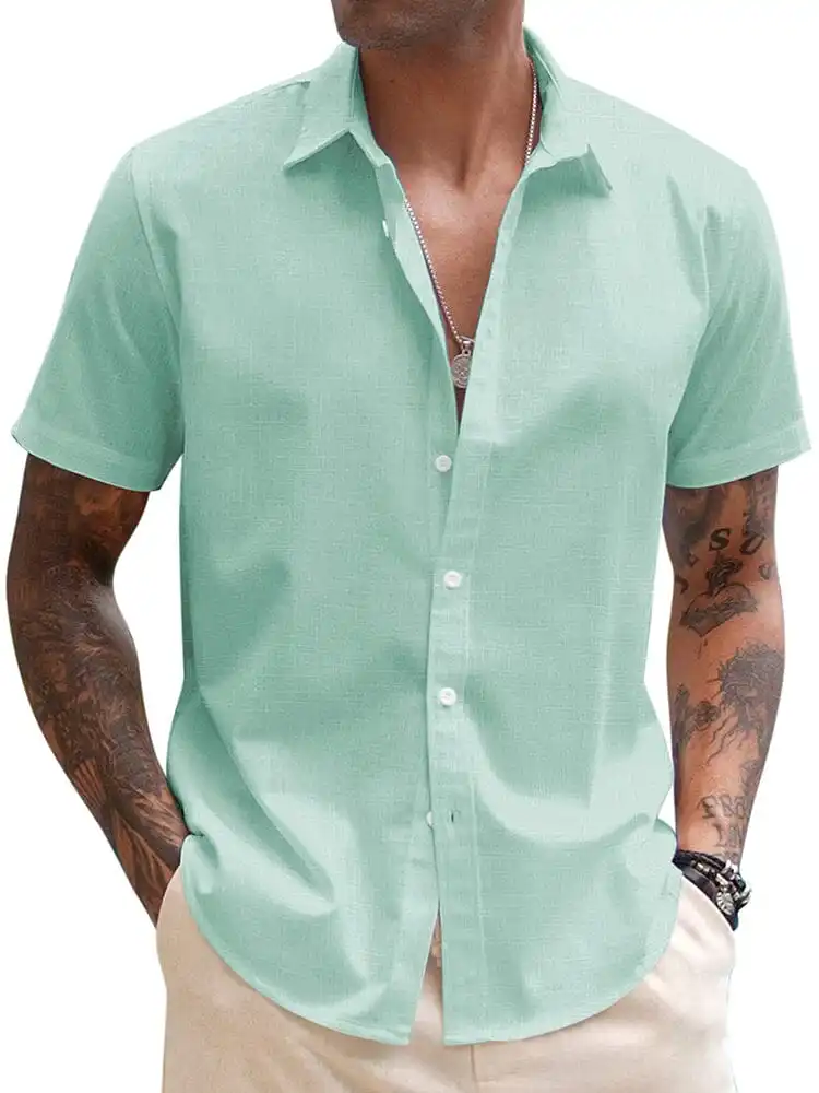 Casual Linen Blend Button Down Shirt