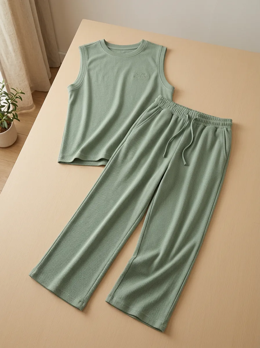 Slow Moment Waffle Knit Lounge Set