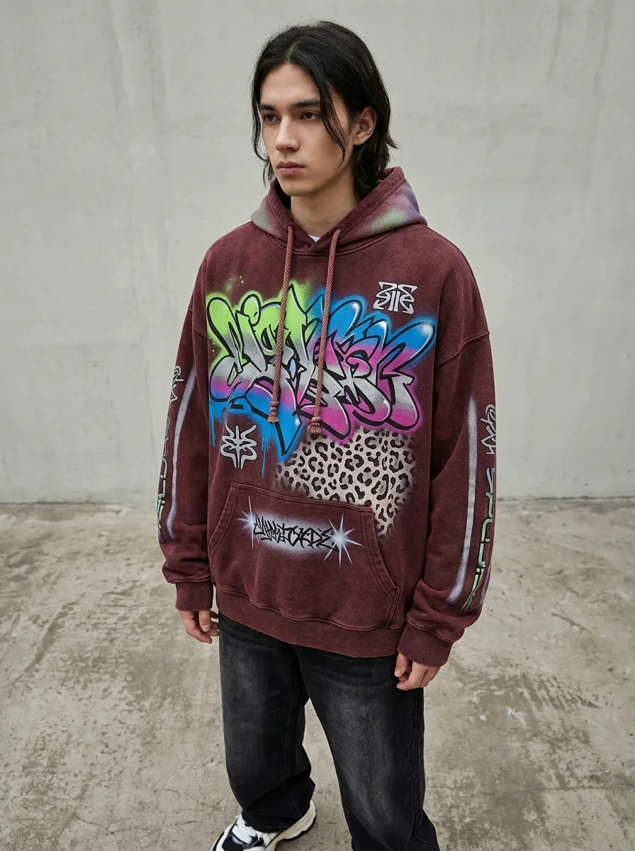Unisex Streetwear Graffiti Leopard Print Graphic Graphic Hoodie
