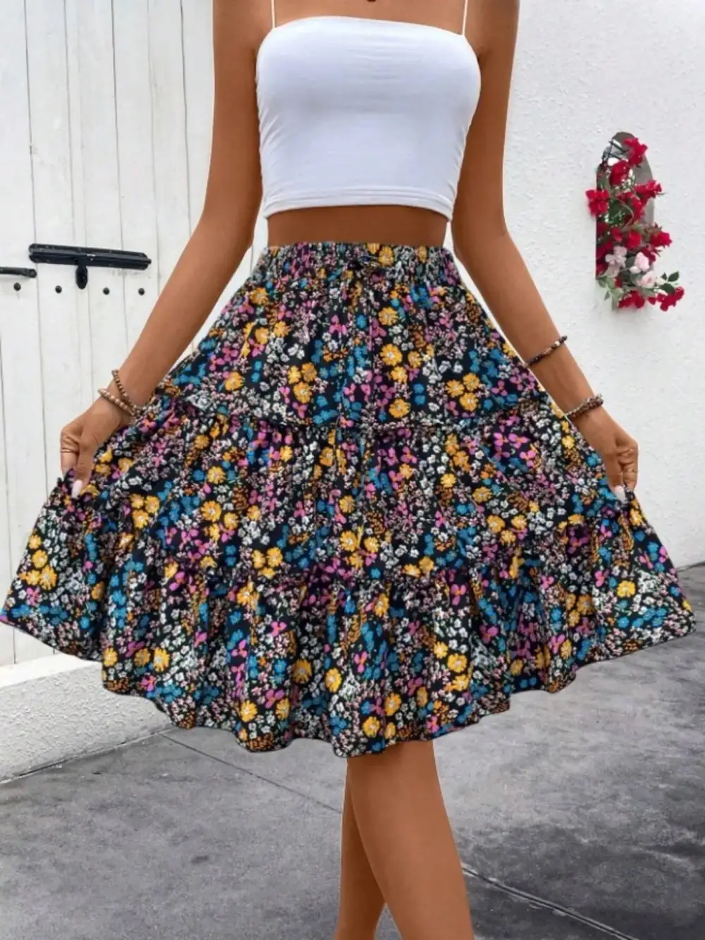 Everyday Floral Print Midi Skirt