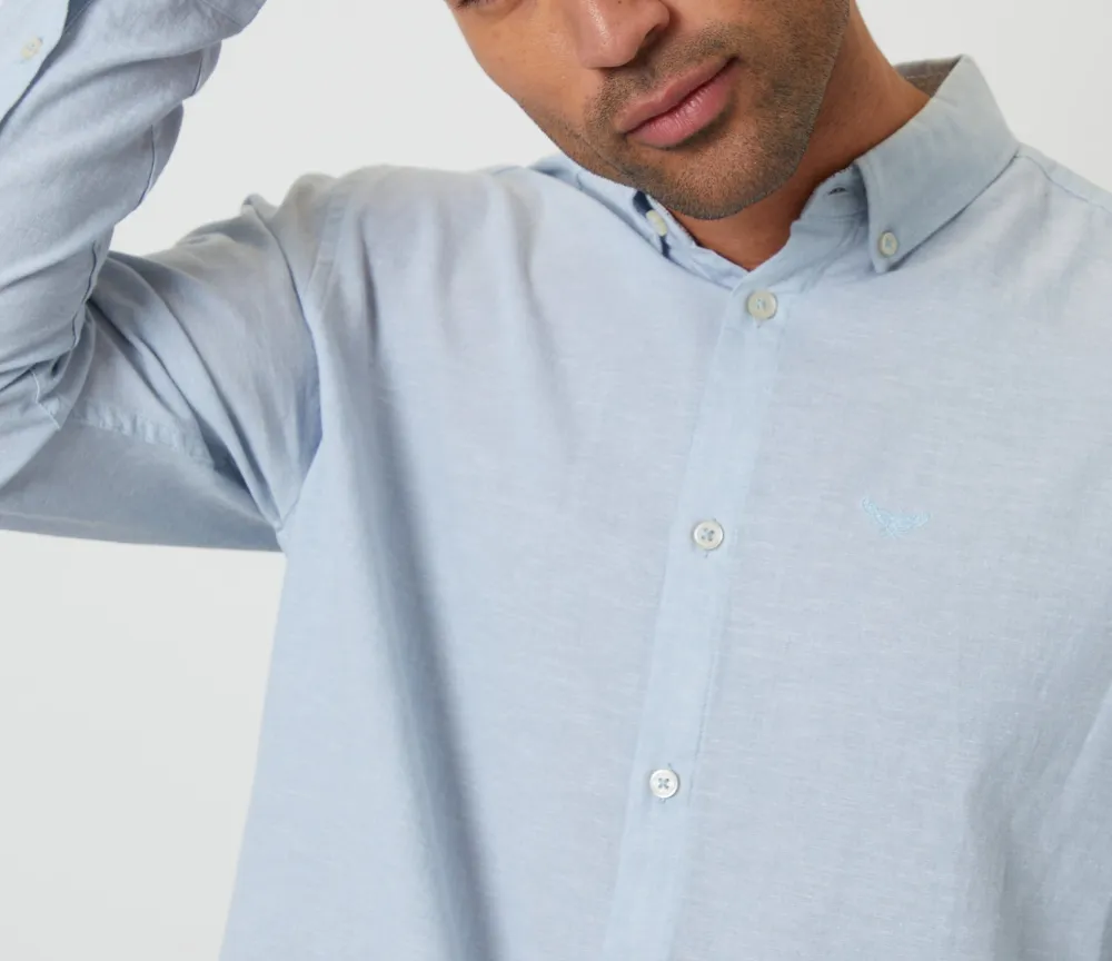 Men's Dusky Blue Long Sleeve Linen Blend Shirt