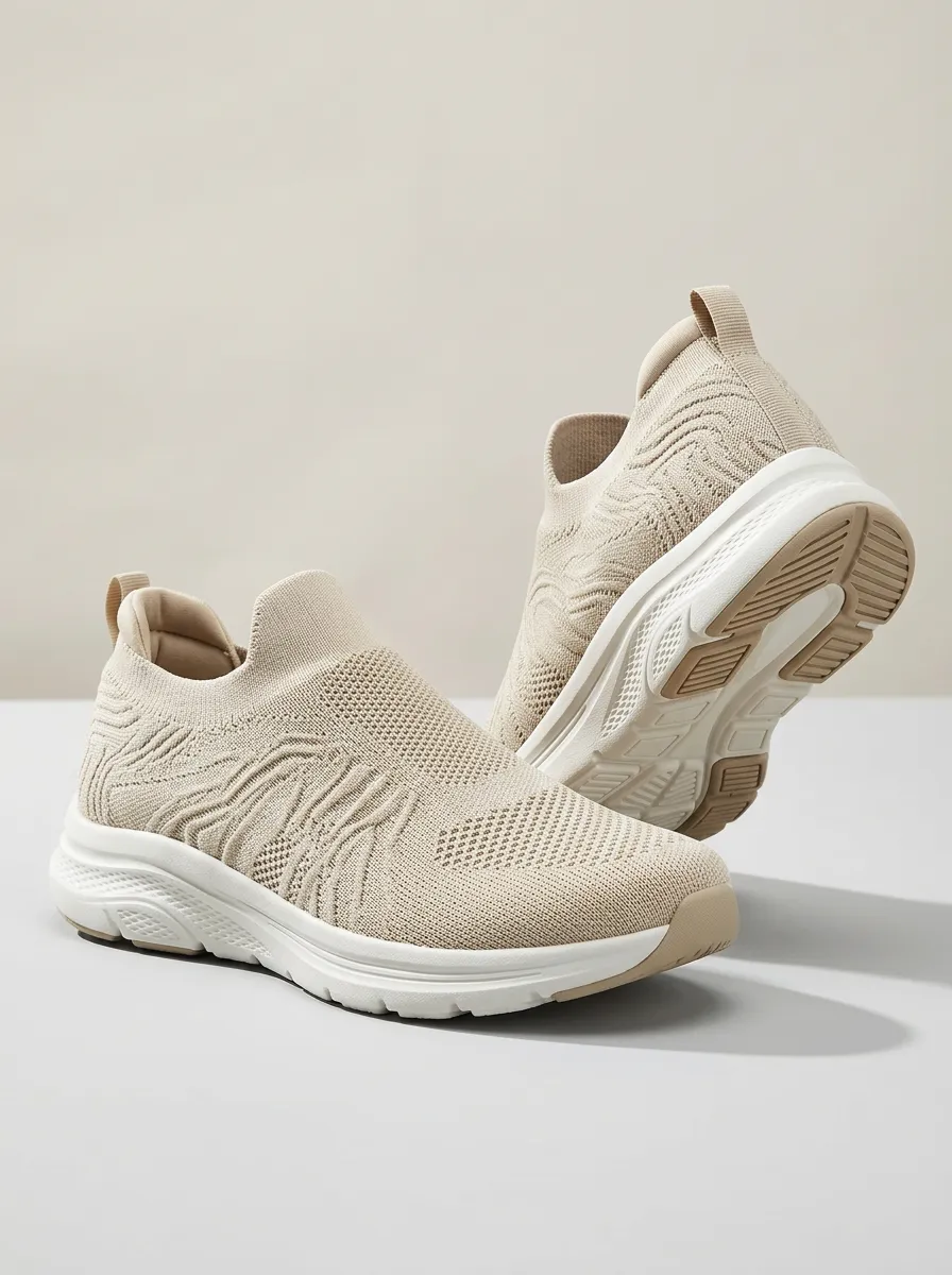 Unisex Minimalist Wavy Pattern Knitted Print Sneakers