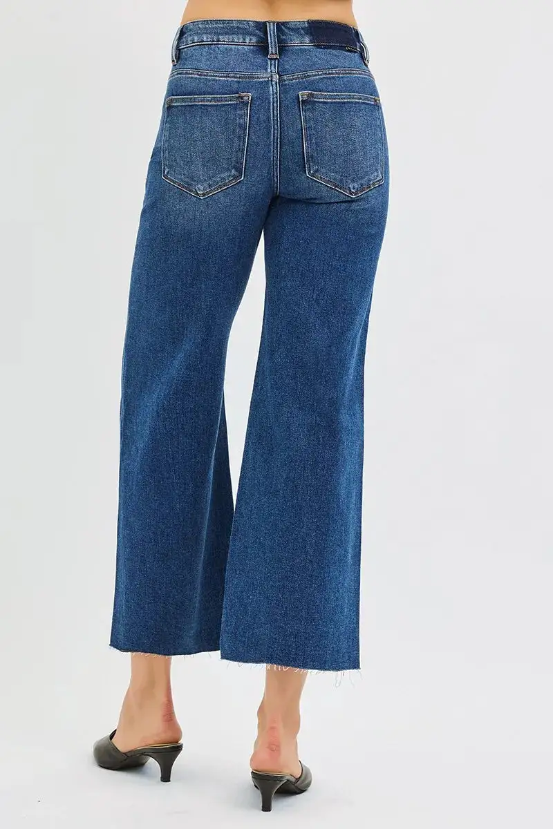 Mid Rise Wide Leg Raw Denim Jeans