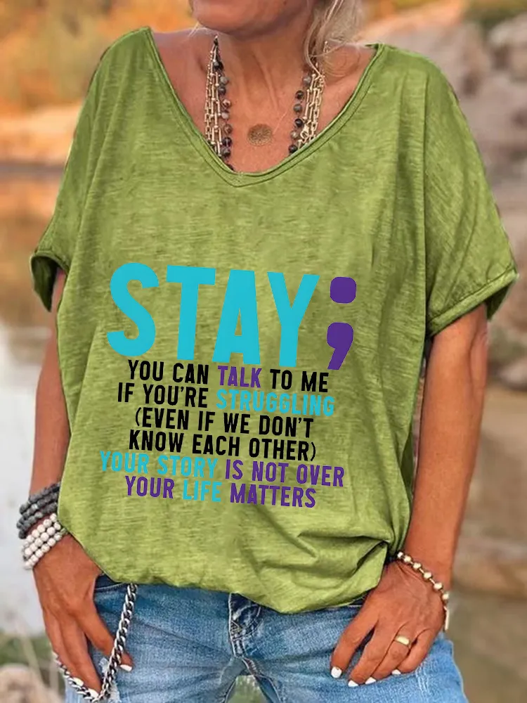Encouraging Slogan V-Neck Short-Sleeved T-Shirts