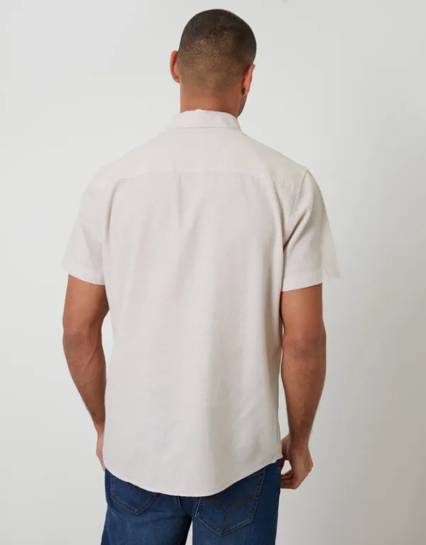 Light Stone Short-Sleeve Linen-Blend Shirt