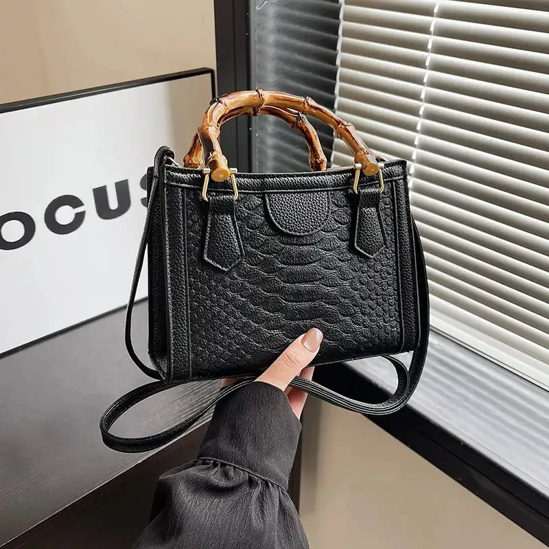Artisanal Detail: Textured Bamboo-Handle Structured Bag