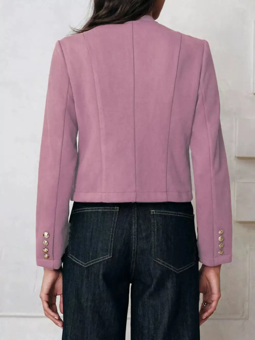 Button-Up Round-Neck Blazer