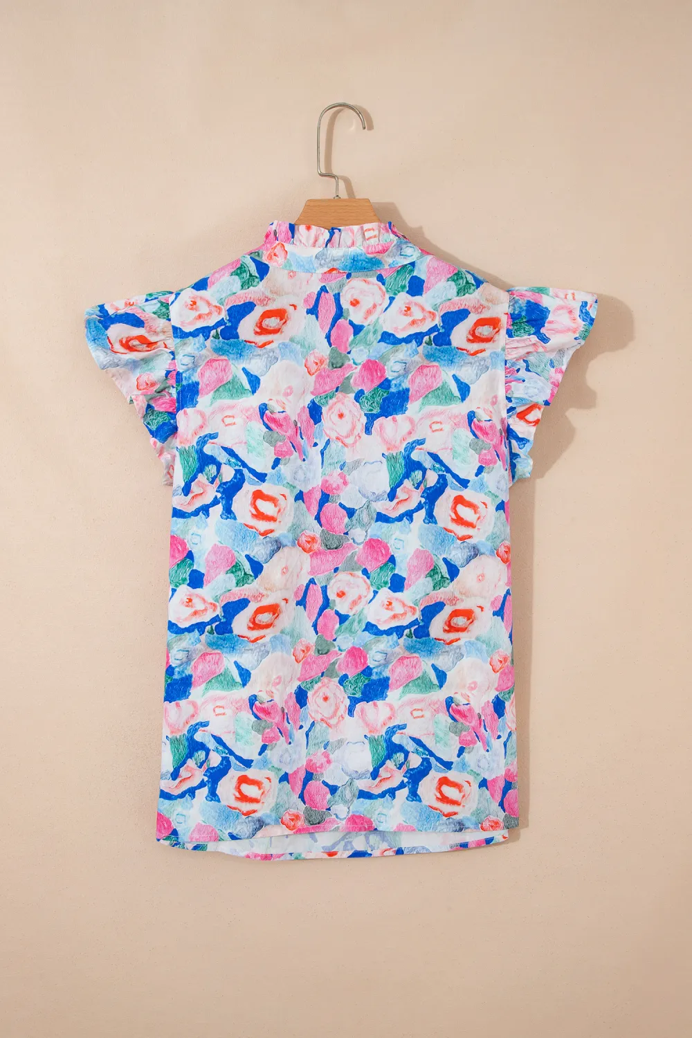Pink Floral Print Tie V Neck Blouse