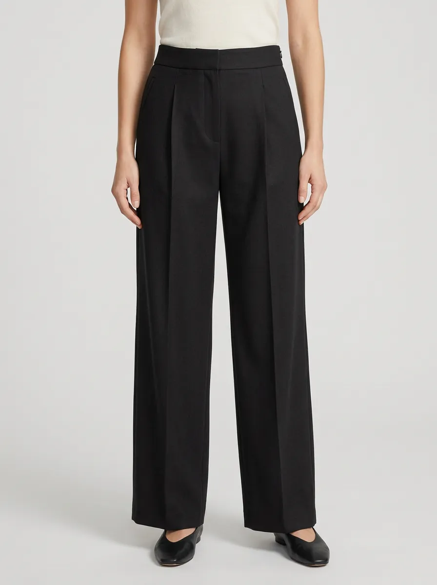 Refined Contour Pleated Wide-Leg Trousers