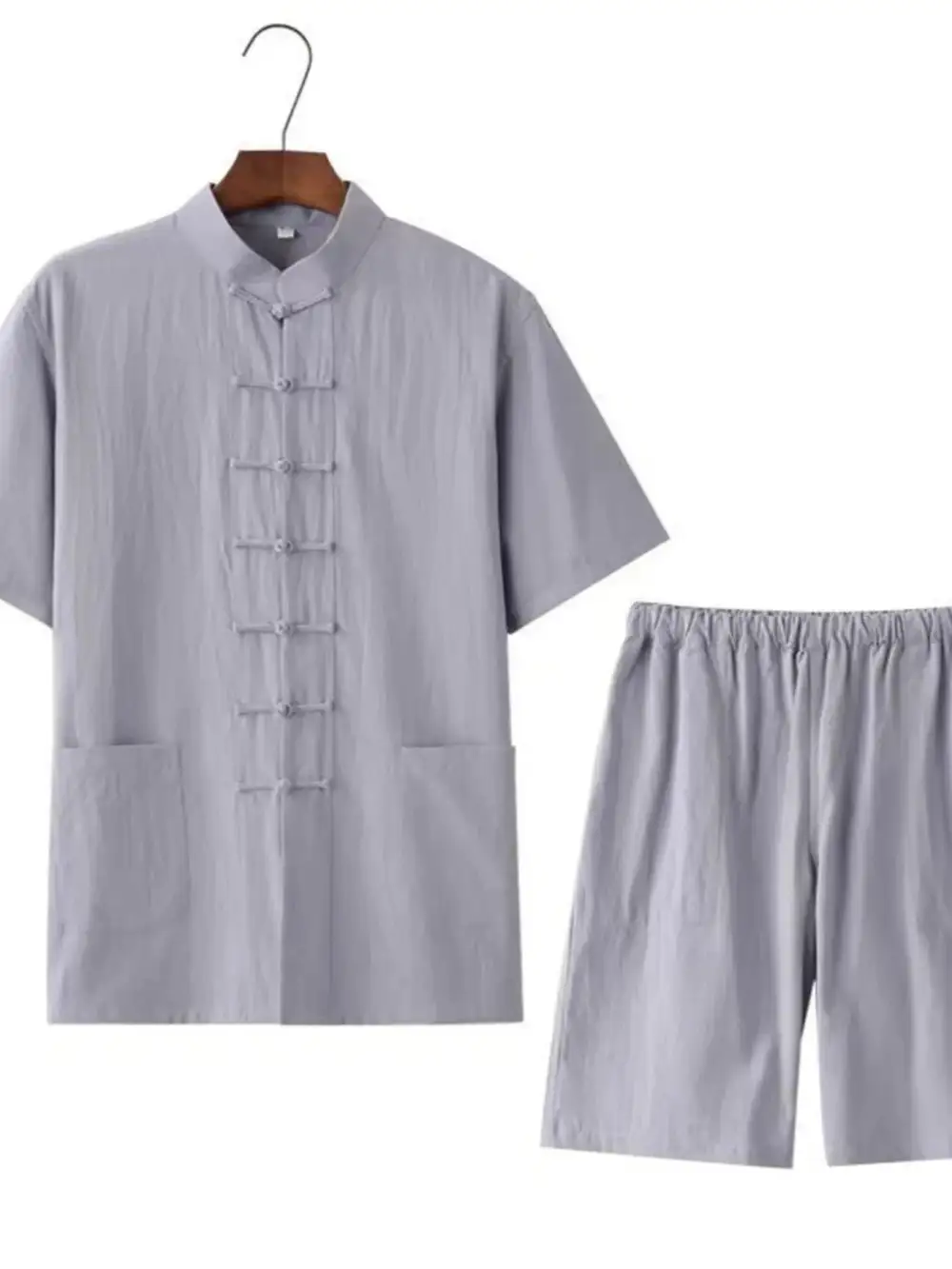 Chinese Style Button Detail Top And Shorts Set