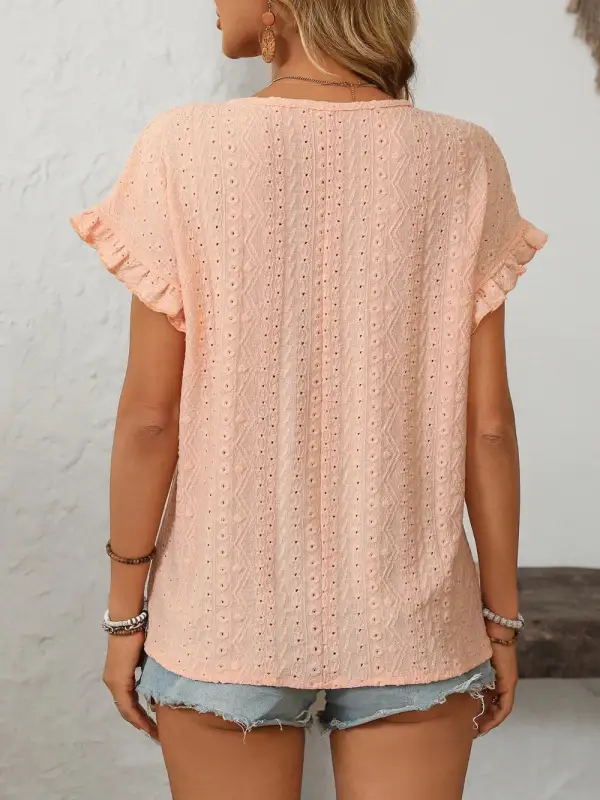 Everyday Eyelet Round Neck Short Sleeve Top