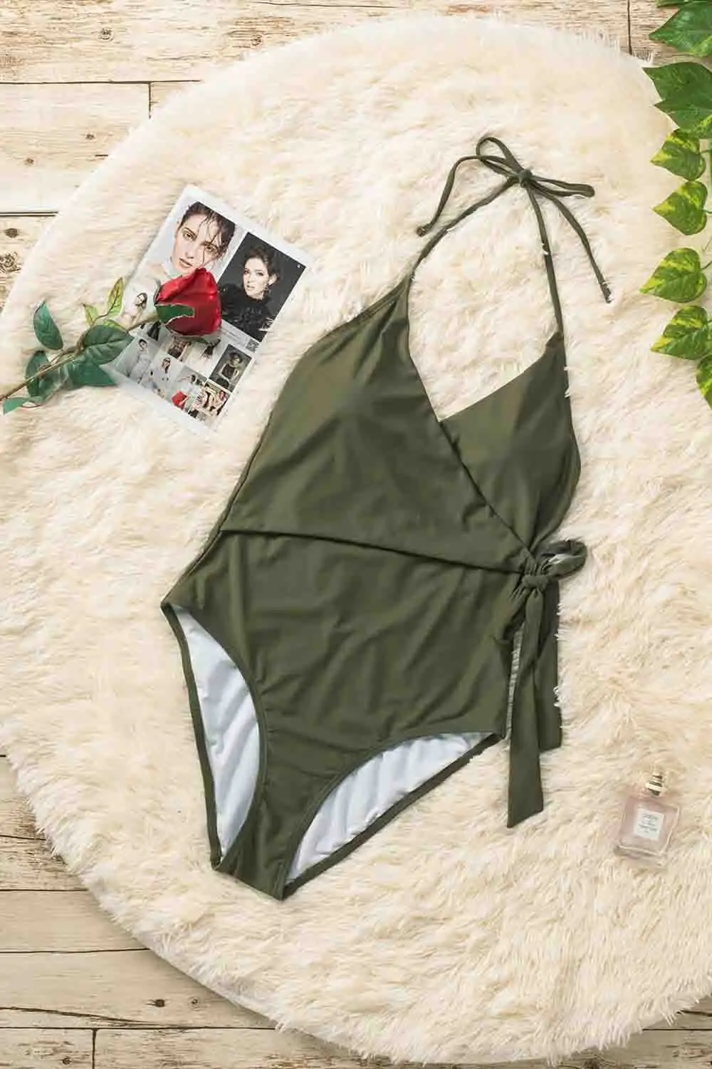 Swimwear Multicolor Stripes Wrap V Neck Sash Backless One Piece Swimwear