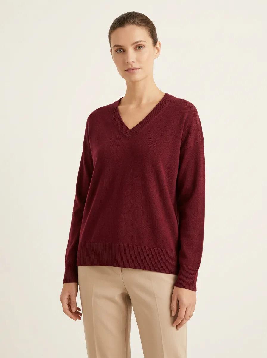 Women's V-Neck Relaxed Knit Sweater