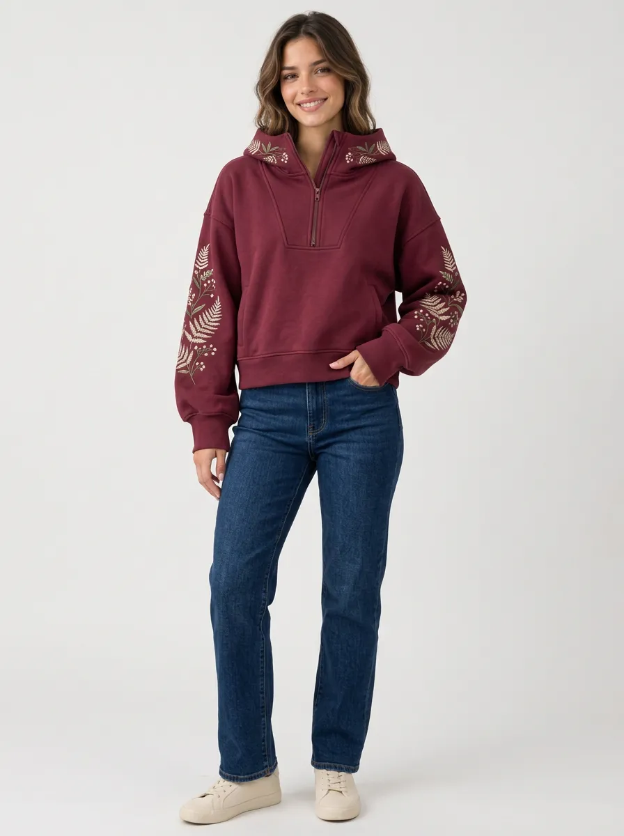 Women's Botanical Fern Graphic Zip Nature Inspired Art Inspired Hoodie