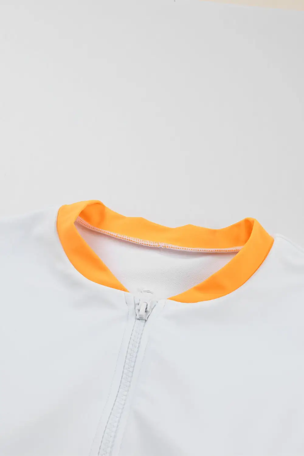 Swimwear Colorblock Trim Zip Front Long Sleeve Rash Guard Swimsuit