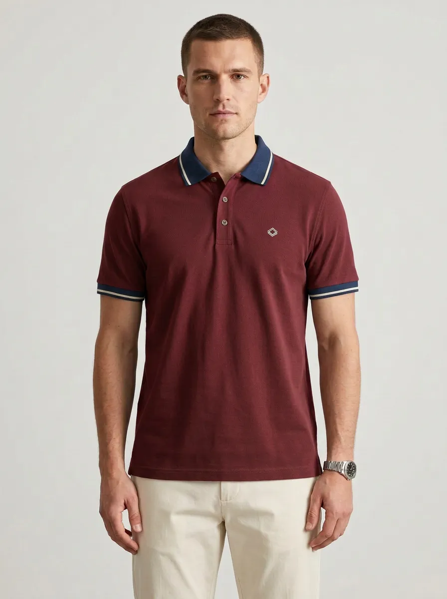 Men's Green Contrast Collar Embroidered Polo Shirt