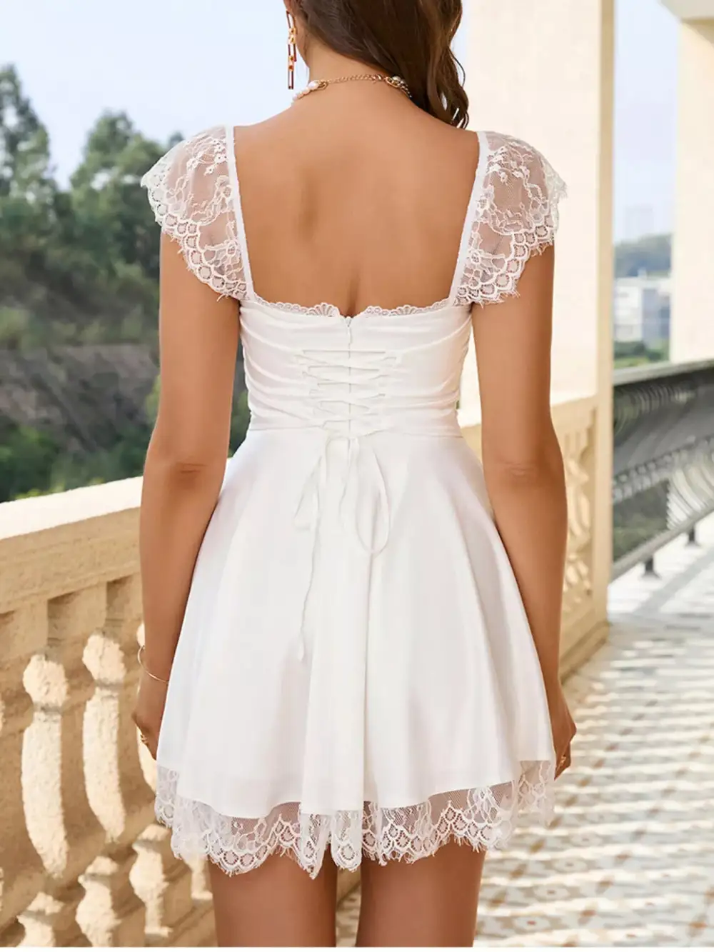 Lace Square Neck Mini Dress
