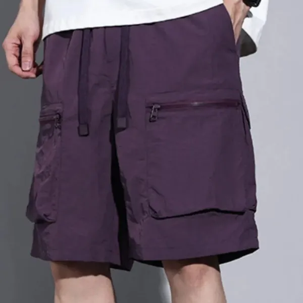 Versatile Drawstring Pocket Detail Washed Cargo Shorts