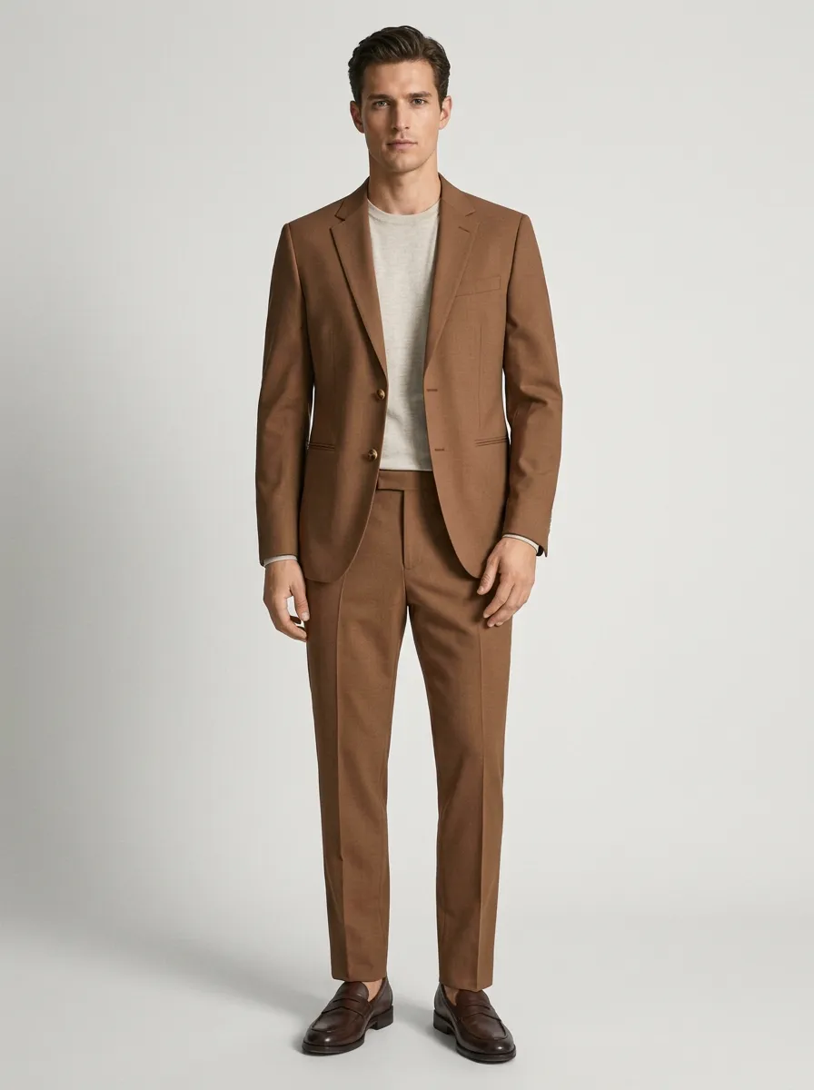 Men's Classic Business Formal Brown Solid Color Suit Set