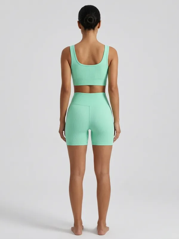 Dynamic Ribbed Texture Seamless Design Silhouette Women's Tank Top And Sports Shorts Set