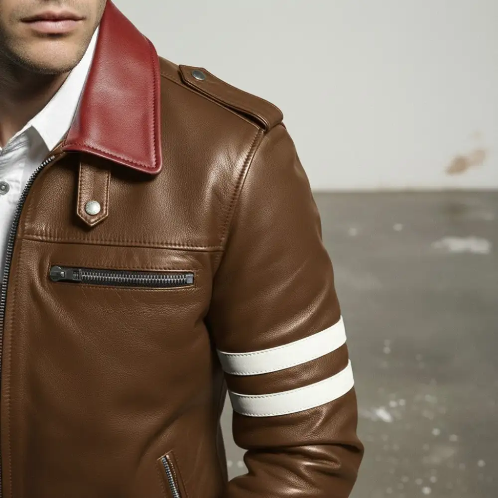 Cowhide Biker Embroidered Jacket