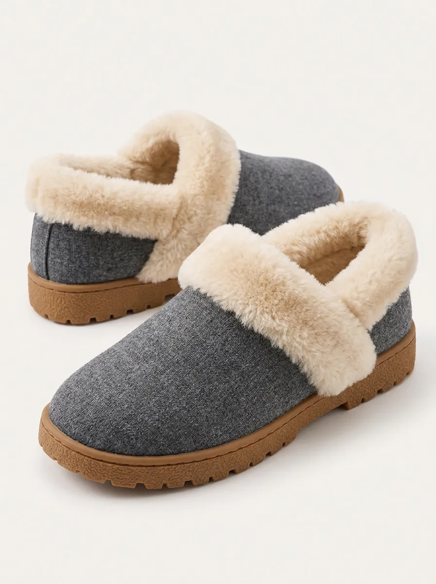 Grey Slip On Shoes with fleece lined detailing with a Warm Feel
