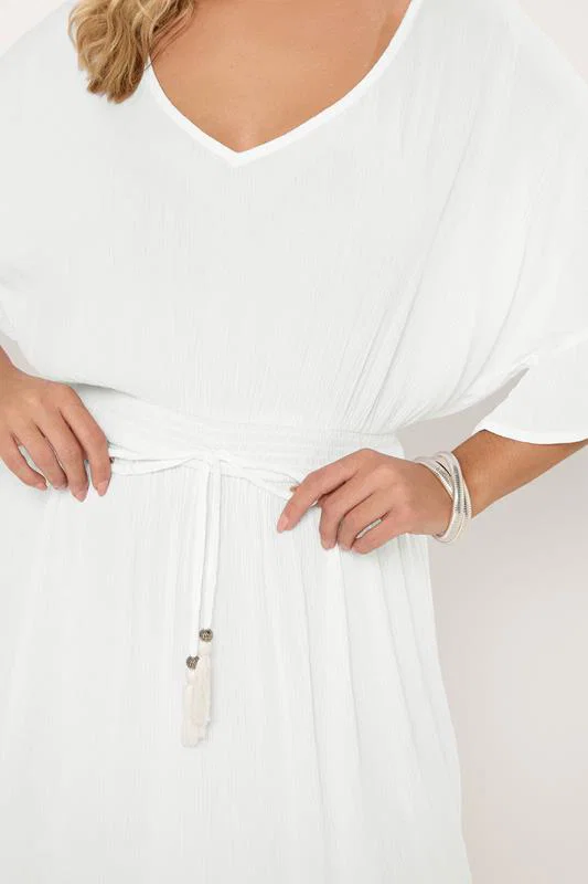 White Crinkle Beach Dress detail 4