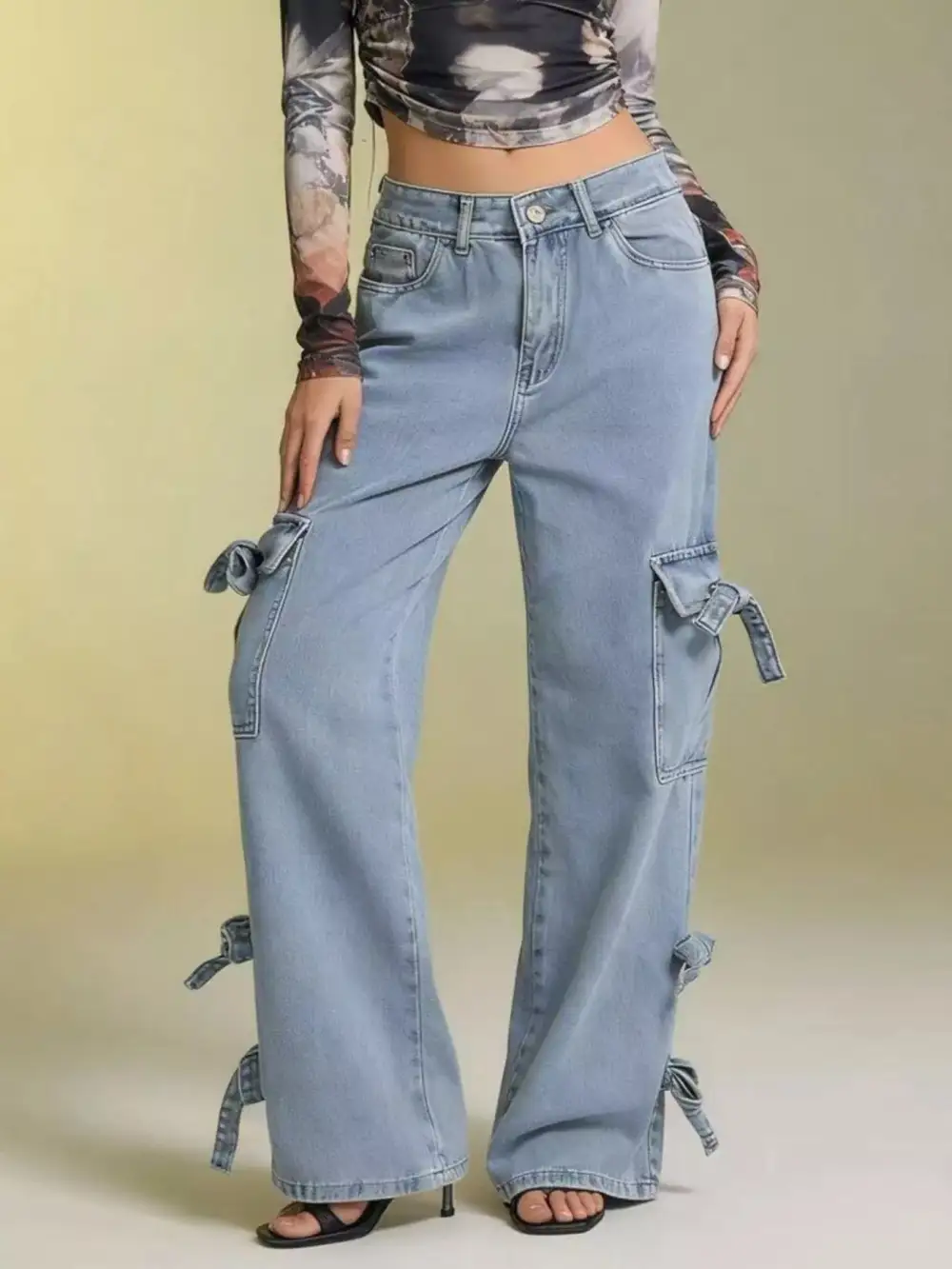 Wide Leg Mom Fit Stretch Jeans