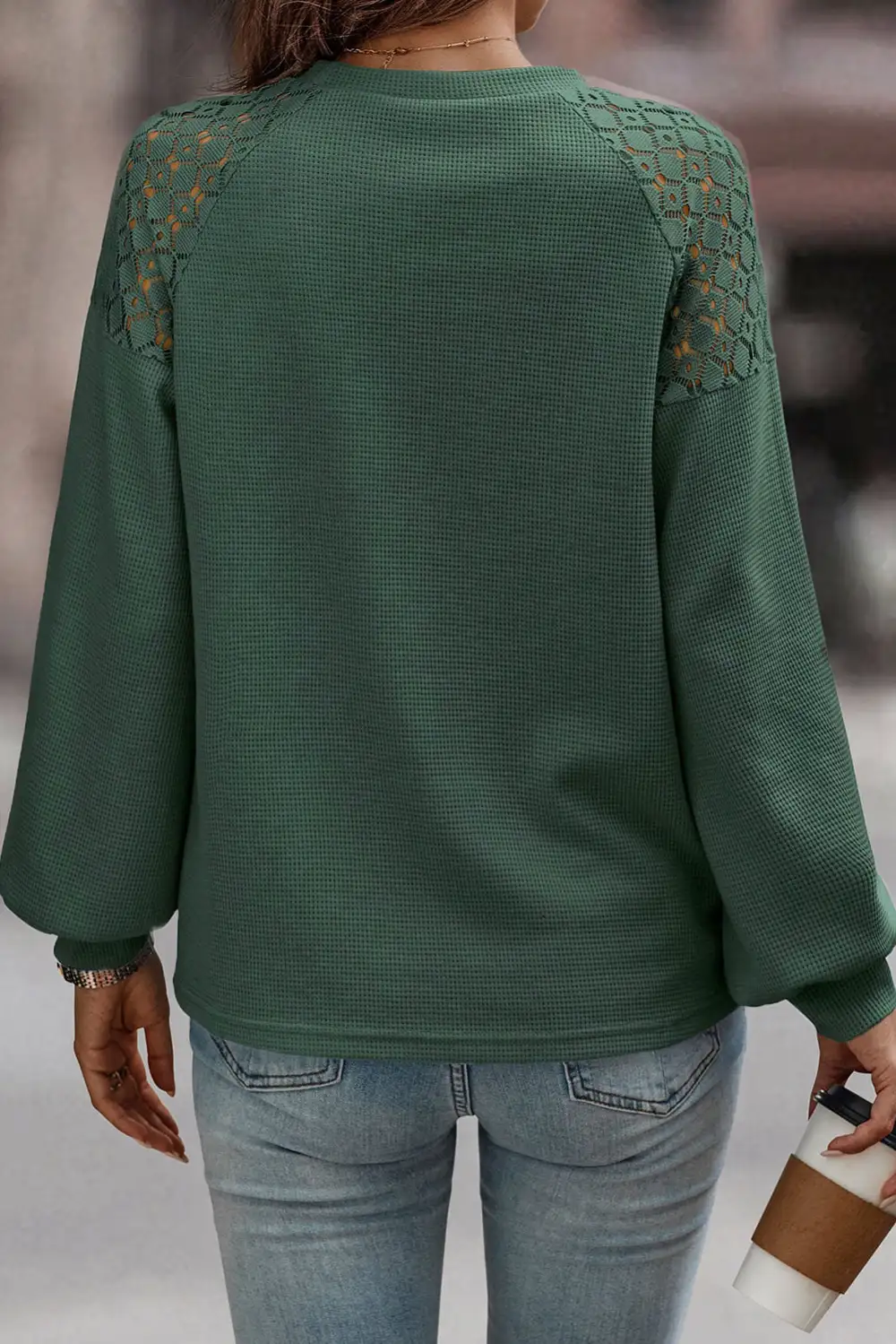 Women's Lace Textured Long Sleeve Pullover Top