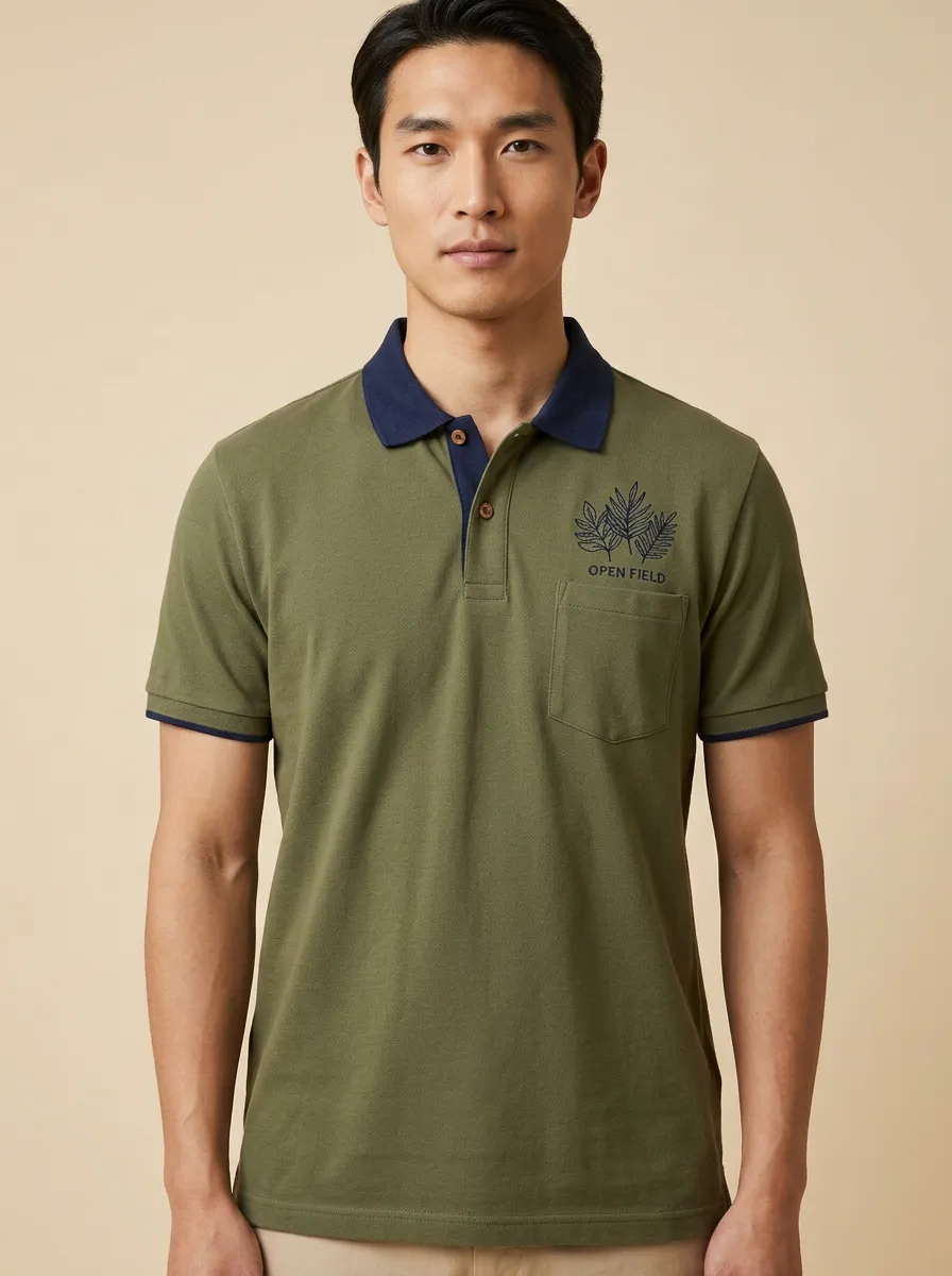 Classic Leaf-Pattern Men's Polo Shirt