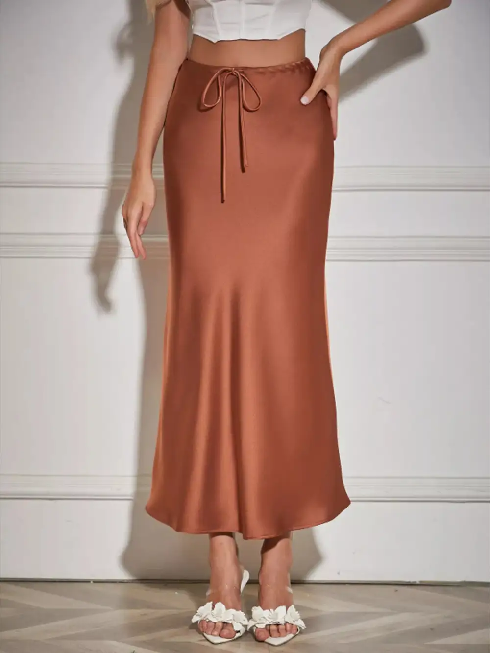 Satin Midi Belle Rive Skirt