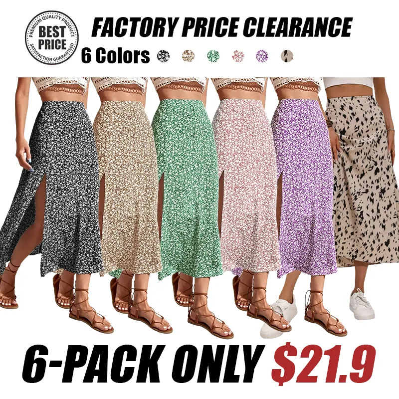 Women's Ditsy Floral Print Split Thigh A Line Skirt