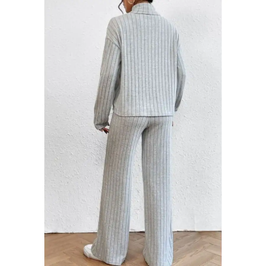 Mock Neck Dropped Shoulder Top and Pants Set