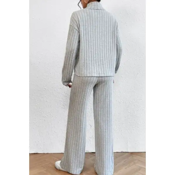 Mock Neck Dropped Shoulder Top and Pants Set