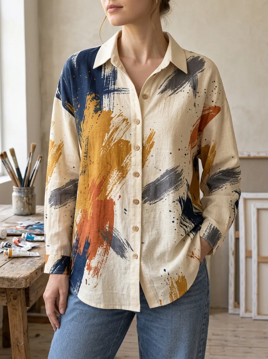 Women's Expressive Abstract Art Lover Paint Stroke Shirt